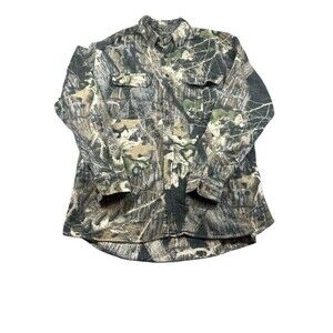 Vintage Ozark‎ Trail Flannel Shirt Mens L Green Camouflage Mossy Oak breakup